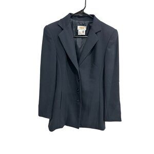 Talbots Petites Womens Navy Button-Front Fully Lined Wool Blazer Size 4 Tailored